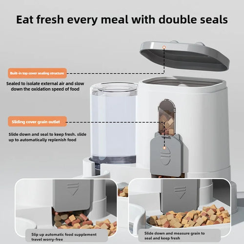 Automatic Cat & Dog Feeder with Water Fountain – Dual Bowl Spill-Proof Gravity Food Dispenser for Small, Medium & Large Pets