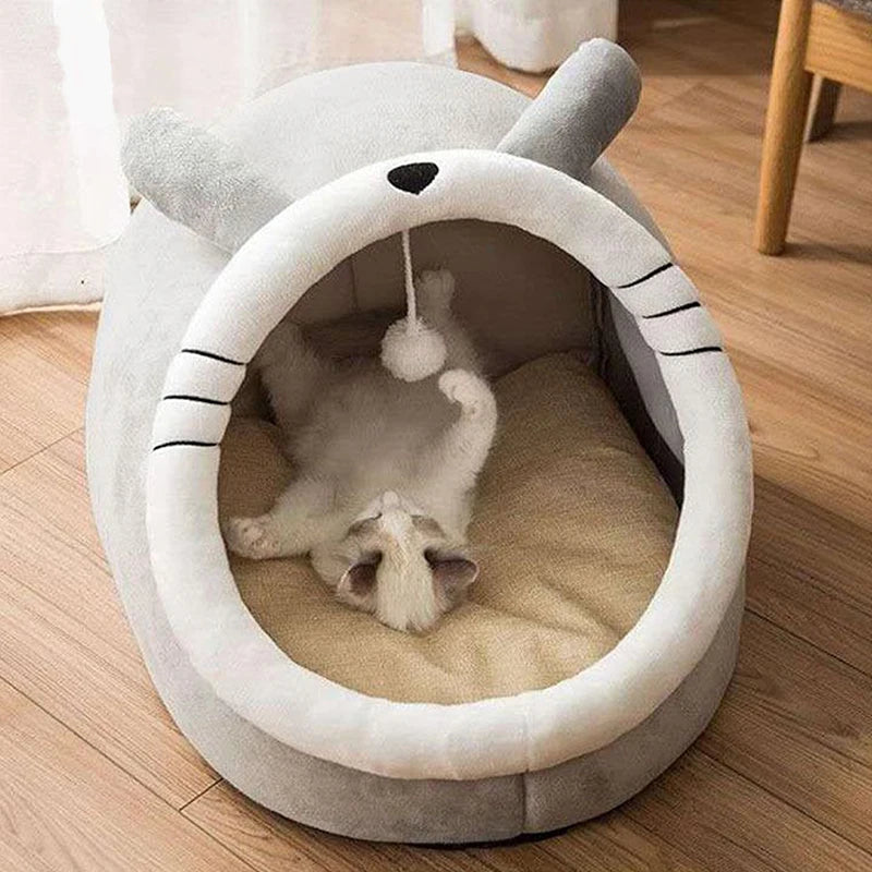Foldable Deep Sleep Cat Bed Cave – Washable Cartoon Pet House for Cats & Small Dogs