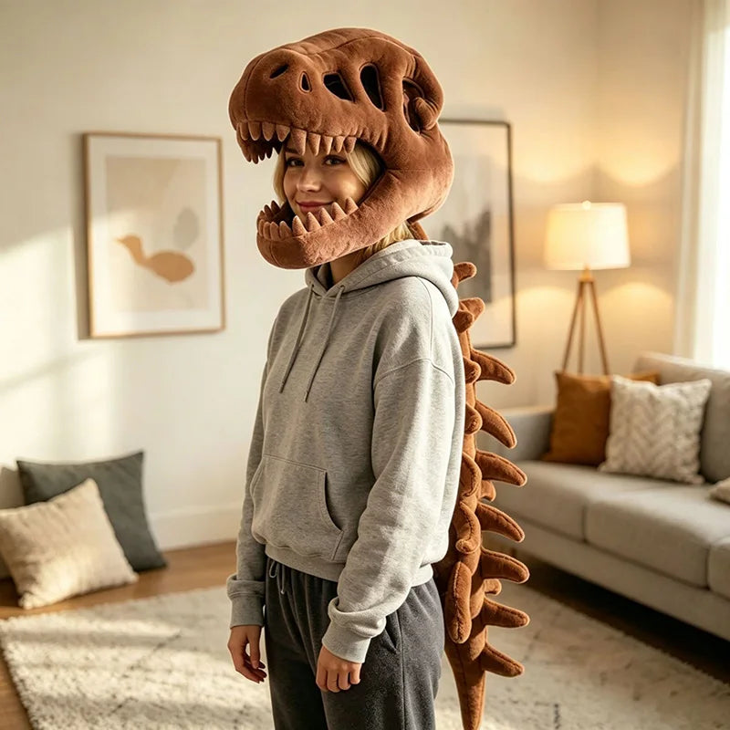Funny T-Rex Skeleton Plush Hat – Dinosaur Bone Fossil Costume Headwear