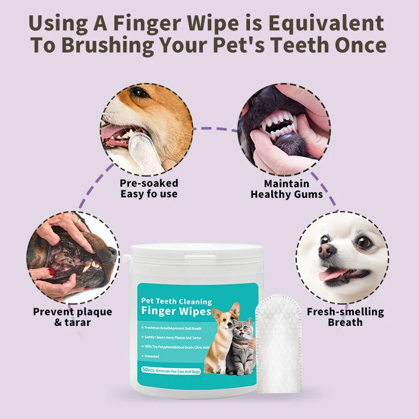 Disposable Pet Finger Toothbrush Wipes for Dogs cat Cats | Oral Teeth Cleaning Finger Covers