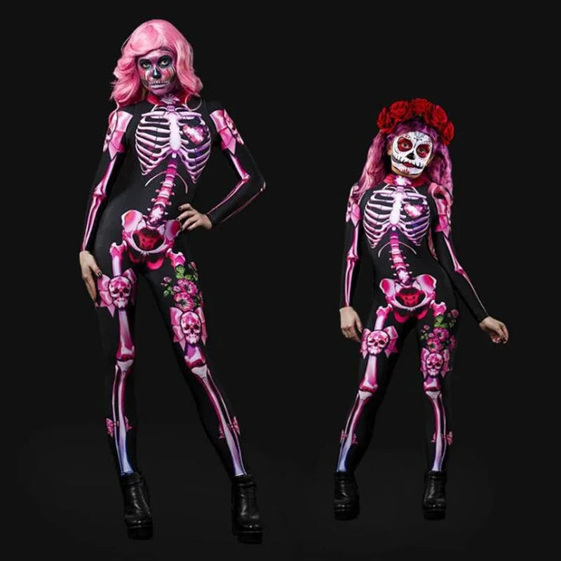 Rose Skeleton Costume Jumpsuit for Women & Girls – Halloween Cosplay Outfit