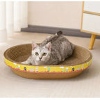 Oval Cat Scratching Board Bed – Corrugated Cardboard Cat Scratcher for Claw Grinding, Sleeping & Furniture Protection