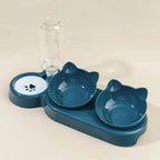 3-in-1 Tilted Cat Bowl Set with Gravity Water Feeder – Neck Protection Pet Feeding Station