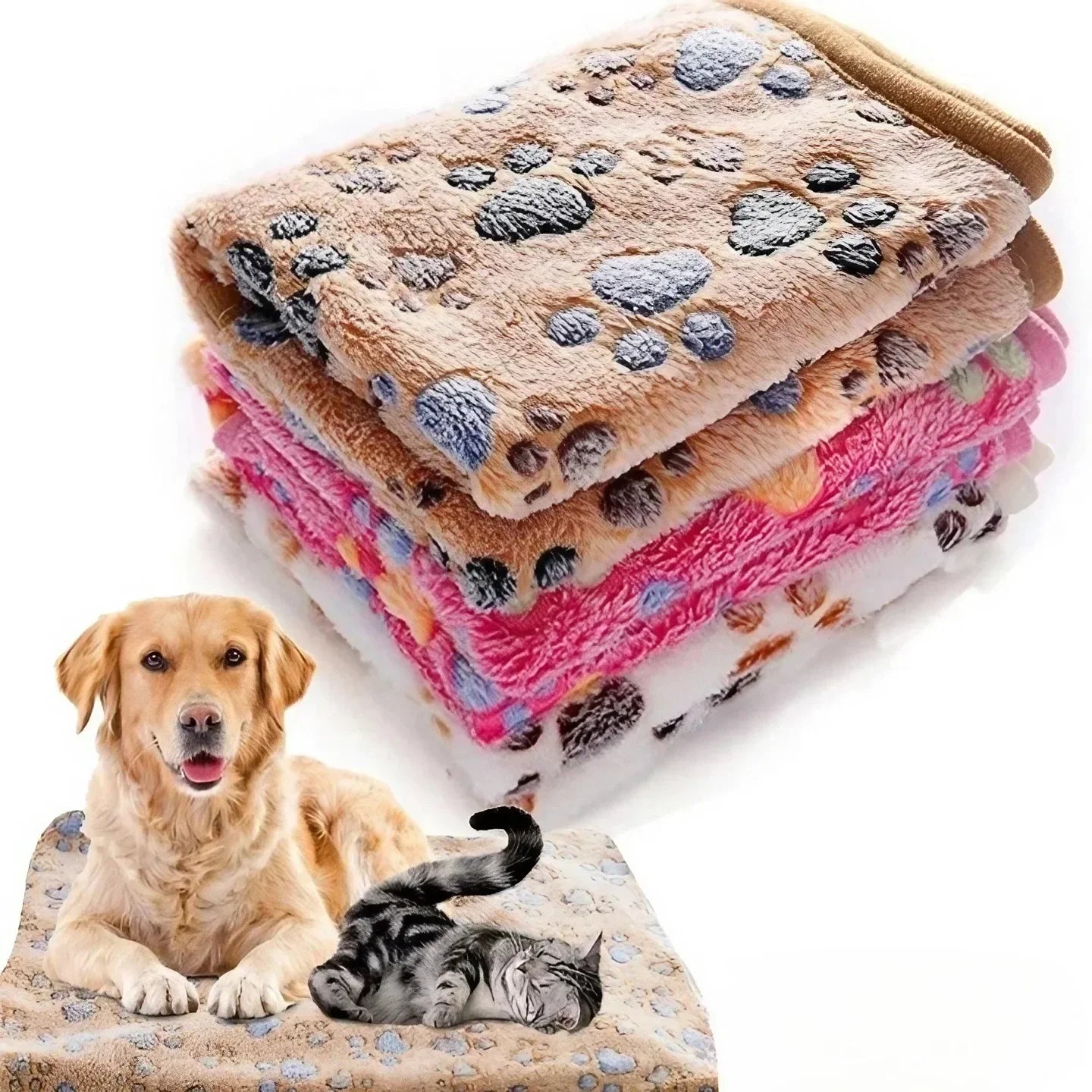 Soft Paw Print Pet Blanket for Dogs and Cats | Coral Fleece Warm Sleeping Pad All Seasons
