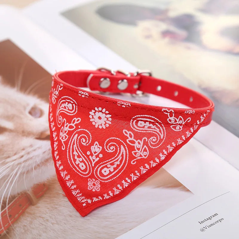 PU Leather Cat and Dog Collar with Scarf – Adjustable Puppy Collar for Chihuahua, Corgi, Cats and Small Medium Dogs