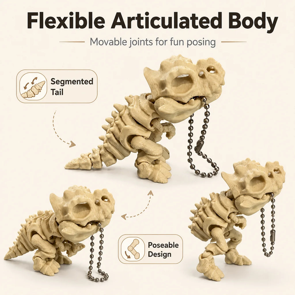 3D Printed T-Rex Skeleton Keychain – Articulated Dinosaur Fidget Model