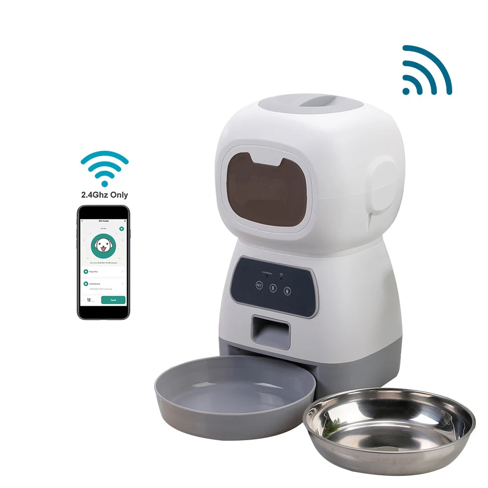 3.5L Smart WiFi Automatic Pet Feeder for Cats & Dogs – Timed Portion Control Food Dispenser with Voice Recording, App Control & Stainless Steel Bowl