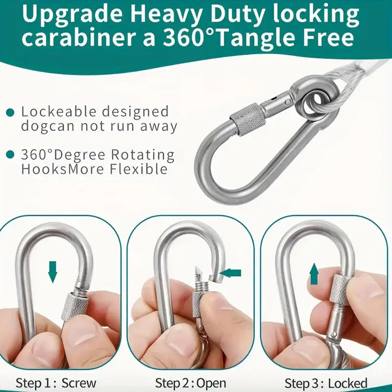 Double-Headed Dog Tie Out Cable Leash – Heavy Duty Steel Wire Outdoor Training Traction Rope