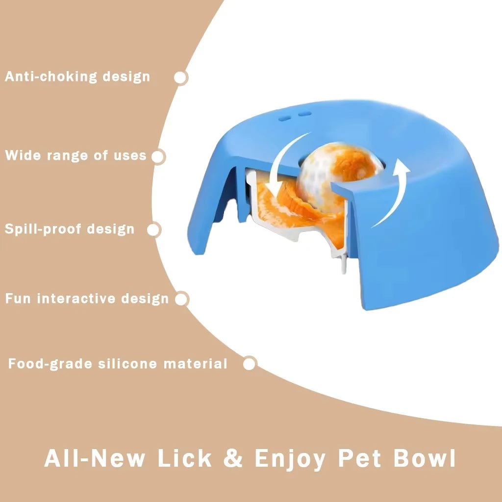 Slow Feeder Lick Bowl for Dogs – Spill-Resistant Lick Mat with Rolling Ball