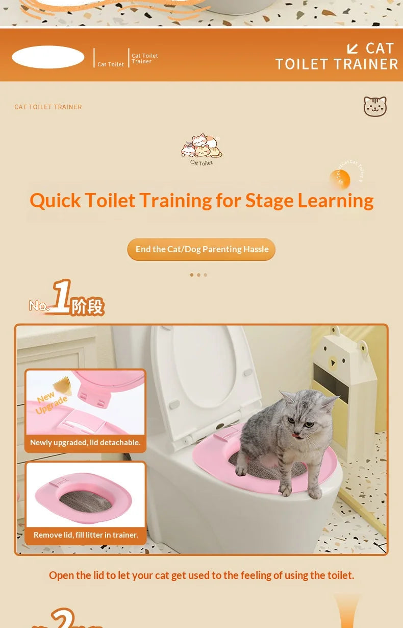 Reusable Cat Toilet Training Kit – Plastic Cat Toilet Trainer Seat for Litter-Free Potty Training Cats and Kittens