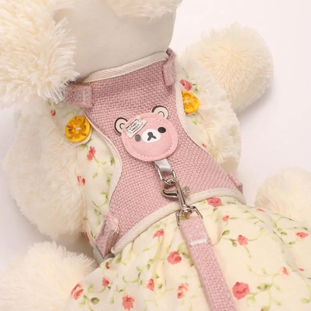 Lovely Small Pet Vest Chest Strap Harness Leash Set – Adjustable Walking Traction Rope for Dogs, Cats and Bunnies