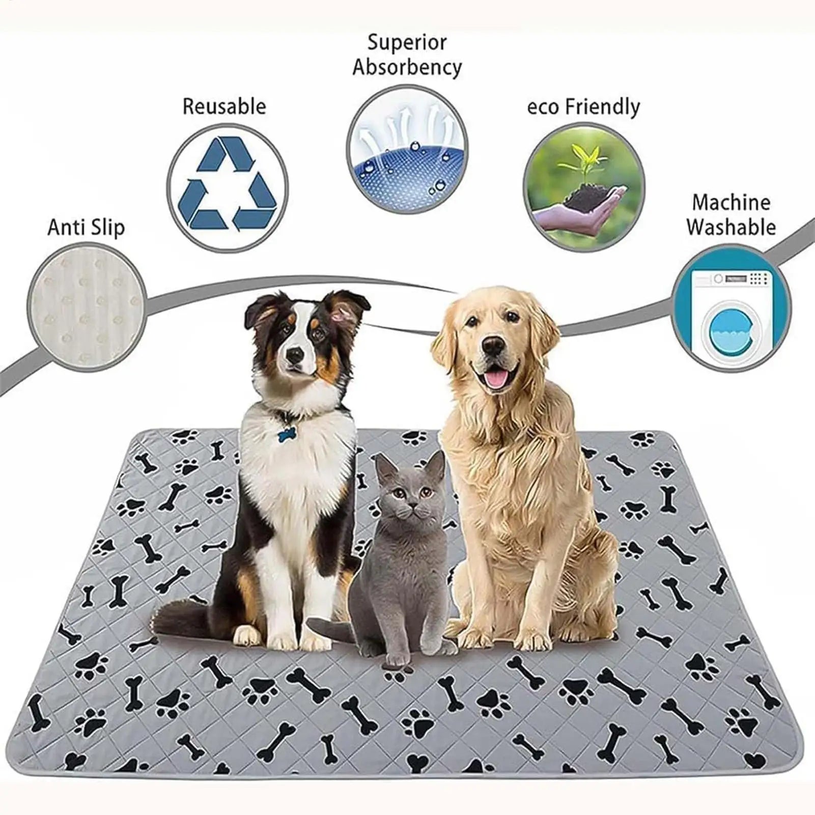Reusable Puppy Pee Pad 60×40cm | Leak-Proof Absorbent Dog and Cat Training Mat for Home and Travel