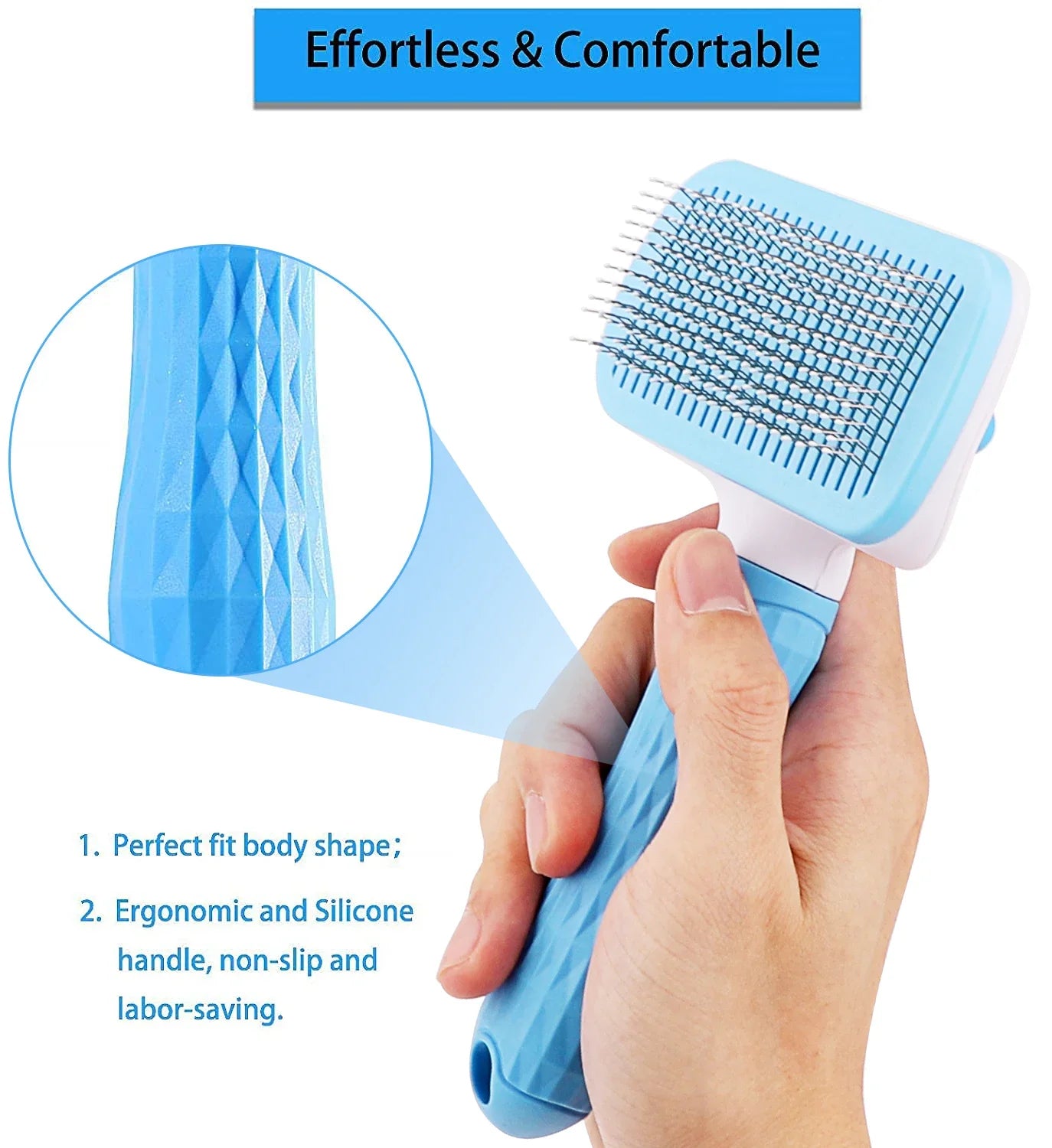 Dog & Cat Grooming Brush – Stainless Steel Pet Hair Remover & Deshedding Comb