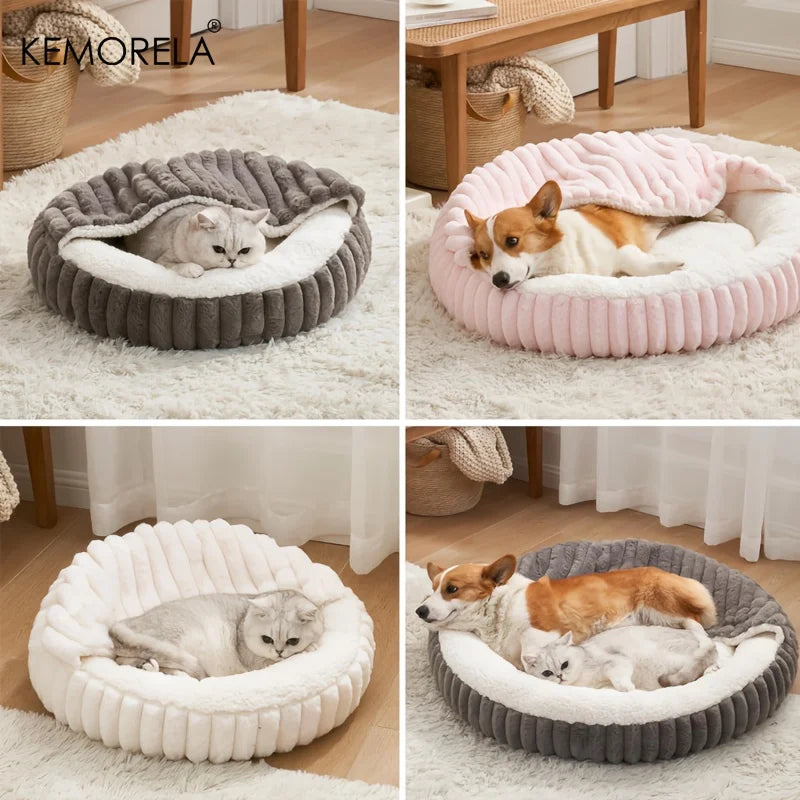 Warm Calming Hooded Cat Cave Bed for Cats & Puppies – Non-Slip Indoor Sleeping Cushion for Kittens & Small Dogs