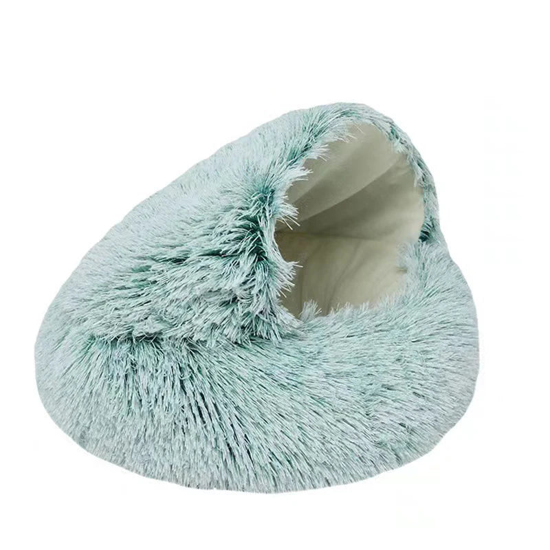 Warm Plush Cat Cave Bed with Cover – Cozy Round Pet Nest for Small Dogs & Kittens
