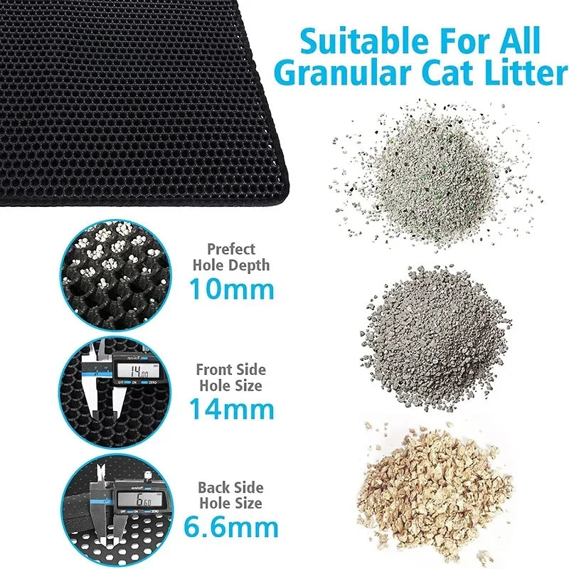 Large Waterproof Double Layer Cat Litter Mat – EVA Honeycomb Litter Trapper with Non-Slip Base for Cats and Kittens