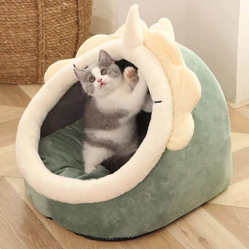 Foldable Deep Sleep Cat Bed Cave – Washable Cartoon Pet House for Cats & Small Dogs