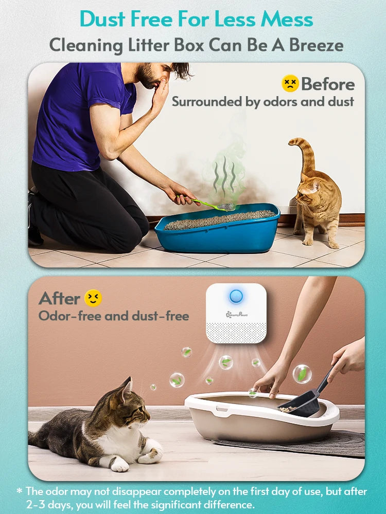 DownyPaws Smart Cat Odor Purifier 4000mAh – Rechargeable Litter Box Deodorizer and Pet Air Purifier