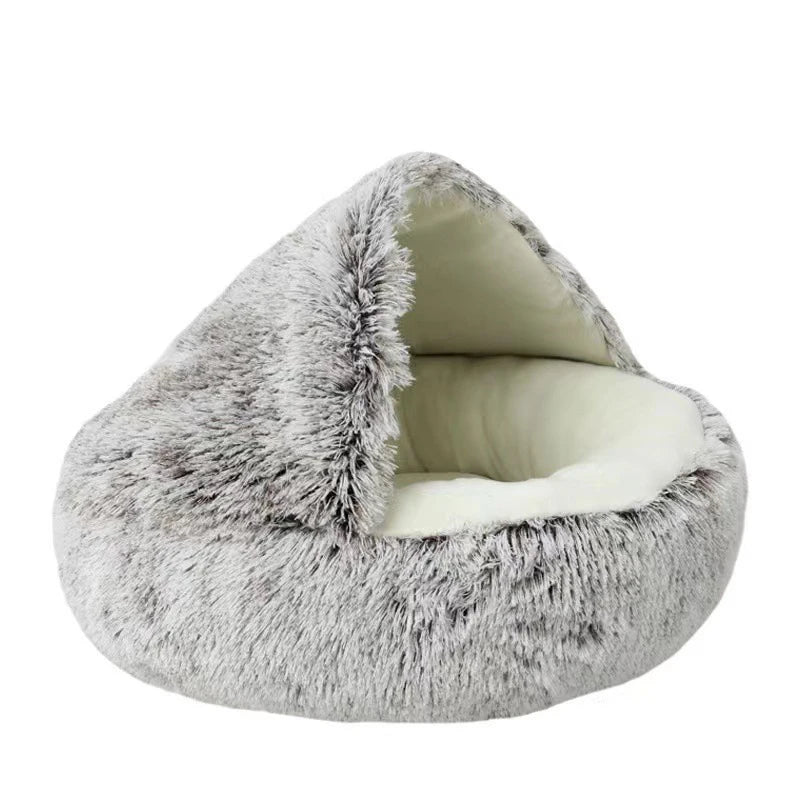 Warm Plush Cat Cave Bed with Cover – Cozy Round Pet Nest for Small Dogs & Kittens