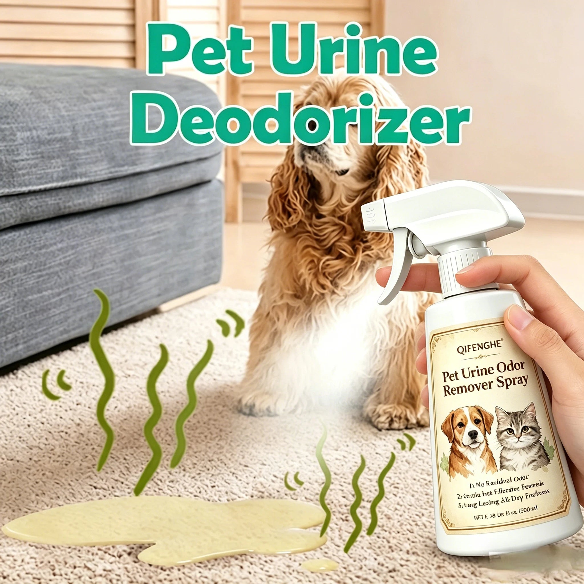 Pet Urine Odor Remover Spray 200ml – Pet-Safe Odor Eliminator & Deodorizer for Dogs, Cats, Carpets & Furniture