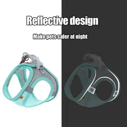 Cat Dog Harness Vest Chest Rope Set – Reflective Breathable Adjustable Pet Harness and Leash for Small & Medium Dogs, Cats, Puppies & Kittens