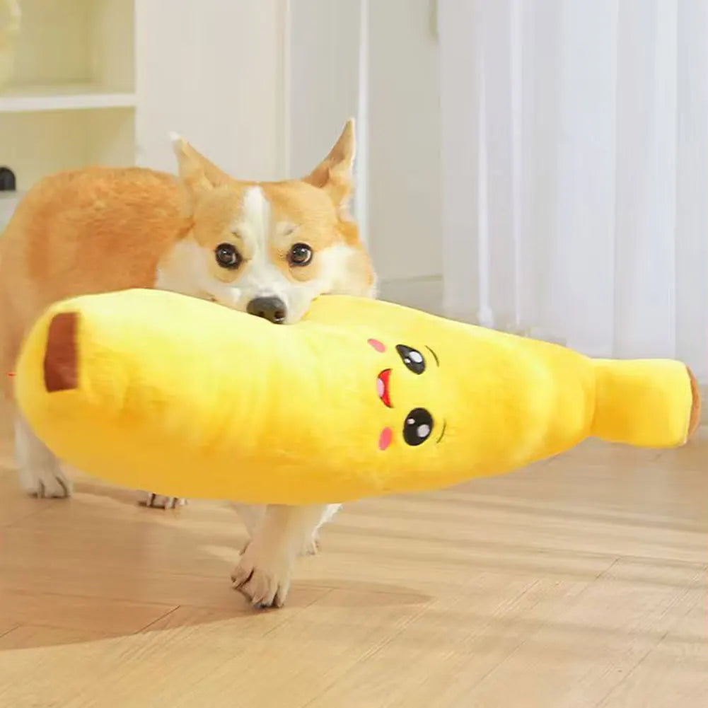 Banana Dog Plush Toy Squeaky Anxiety Relief Chew Toy for Dogs and Cats