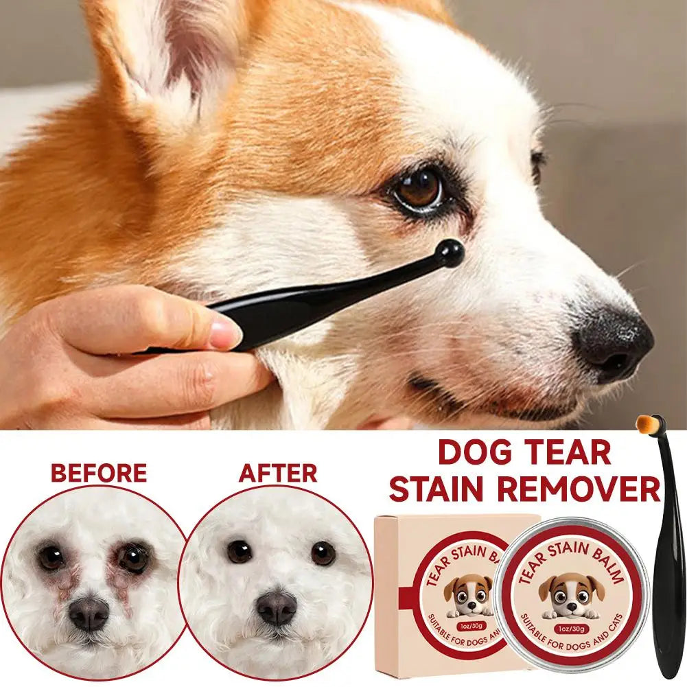 Pet Tear Stain Remover Paste for Dogs and Cats – Gentle Eye Cleaner and Eye Booger Remover with Soft Brush