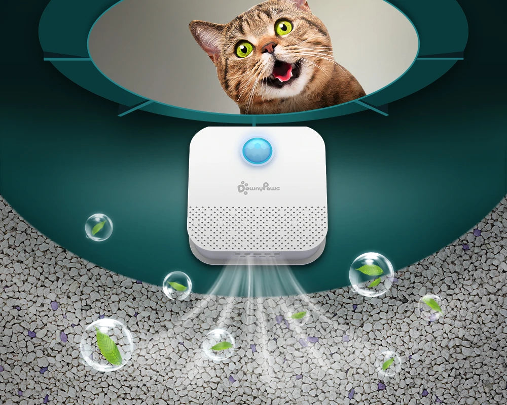 DownyPaws Smart Cat Odor Purifier 4000mAh – Rechargeable Litter Box Deodorizer and Pet Air Purifier