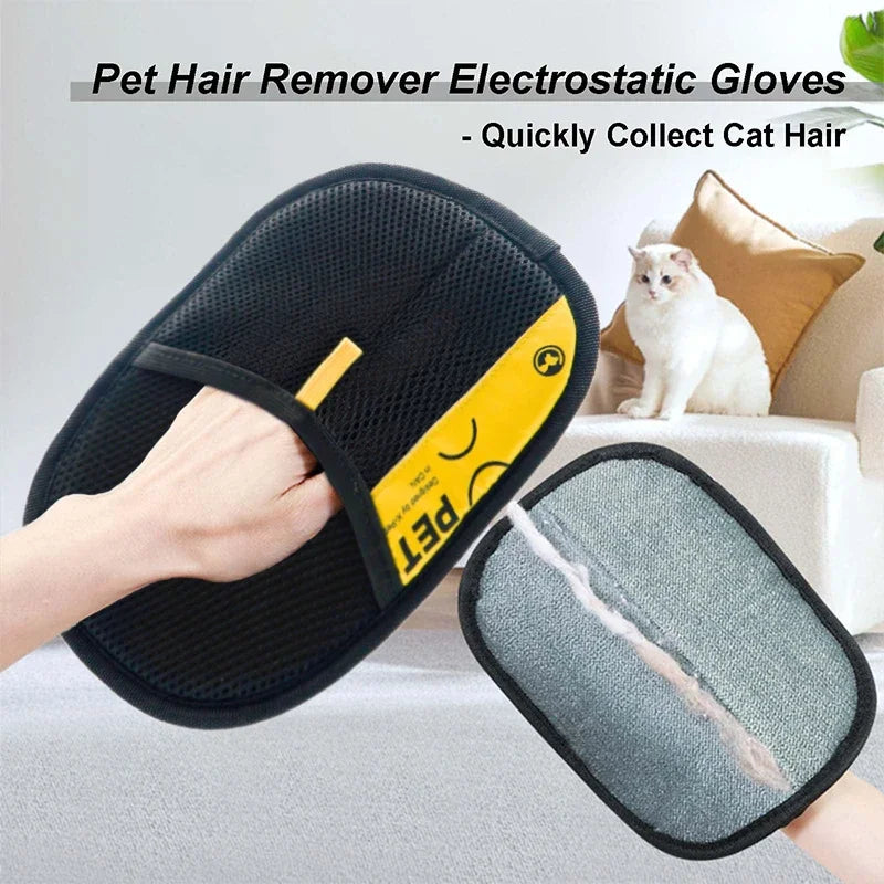 Electrostatic Pet Hair Remover Gloves – Reusable 2-in-1 Grooming & Lint Cleaning Mitt for Cats & Dogs