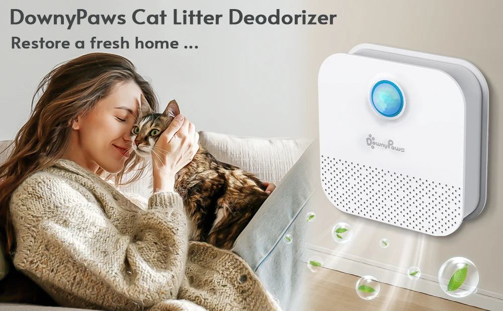 DownyPaws Smart Cat Odor Purifier 4000mAh – Rechargeable Litter Box Deodorizer and Pet Air Purifier