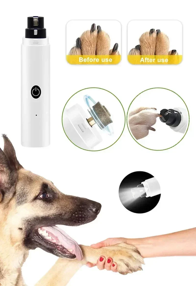 Electric Dog Nail Grinder – USB Rechargeable Pet Nail Clippers with LED Light, Quiet Pet Grooming Tool for Dogs & Cats