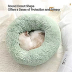 Soft Faux Fur Calming Donut Pet Bed for Cats & Dogs – Warm Washable Round Sleeping Cushion