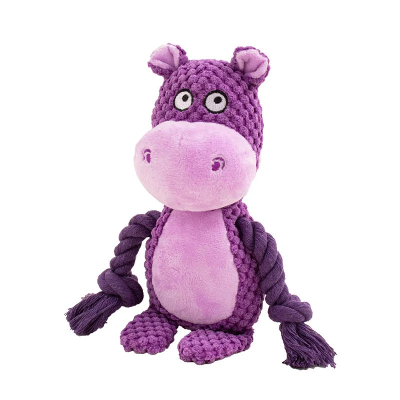 Cute Animal Rope Dog Toy – Plush Squeaky Knot Chew Toy for Puppies and Dogs (Rabbit Monkey Cartoon)