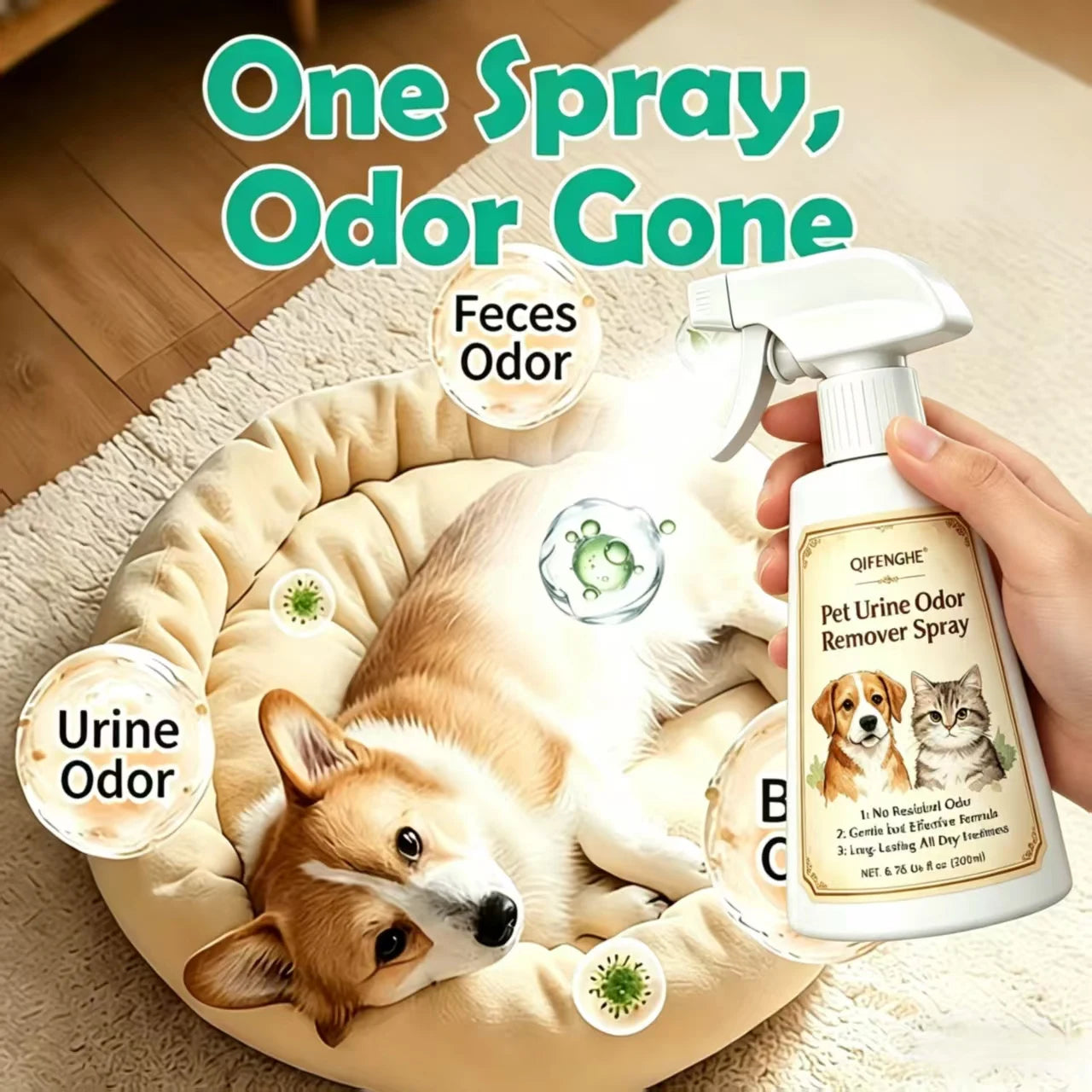 Pet Urine Odor Remover Spray 200ml – Pet-Safe Odor Eliminator & Deodorizer for Dogs, Cats, Carpets & Furniture