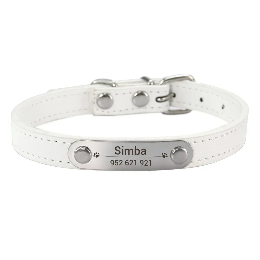 Personalized PU Leather Dog Collar with Engraved Name ID Tag – Adjustable Anti-Lost Pet Collar for Small Medium Large Dogs and Cats