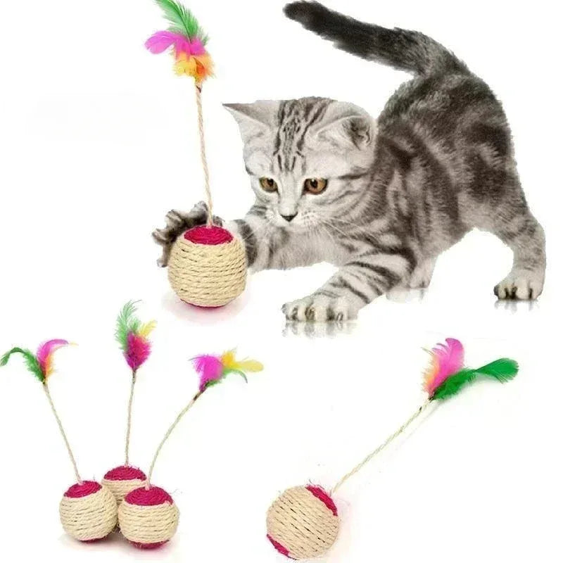 Interactive Sisal Cat Scratching Ball with Feather Toy – Natural Claw Grinder & Training Toy for Kittens and Cats