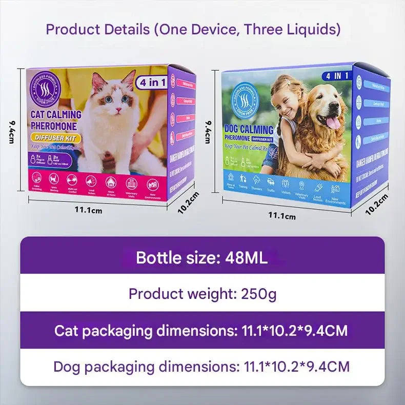 4-in-1 Pet Pheromone Diffuser for Cats andDogs | Electric Stress Relief & Calming Odorless Diffusion Set