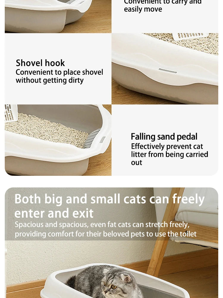Semi-Enclosed Cat Litter Box – Large Spatter-Proof Cat Toilet with Anti-Tracking Pedal and Open Ventilation Design