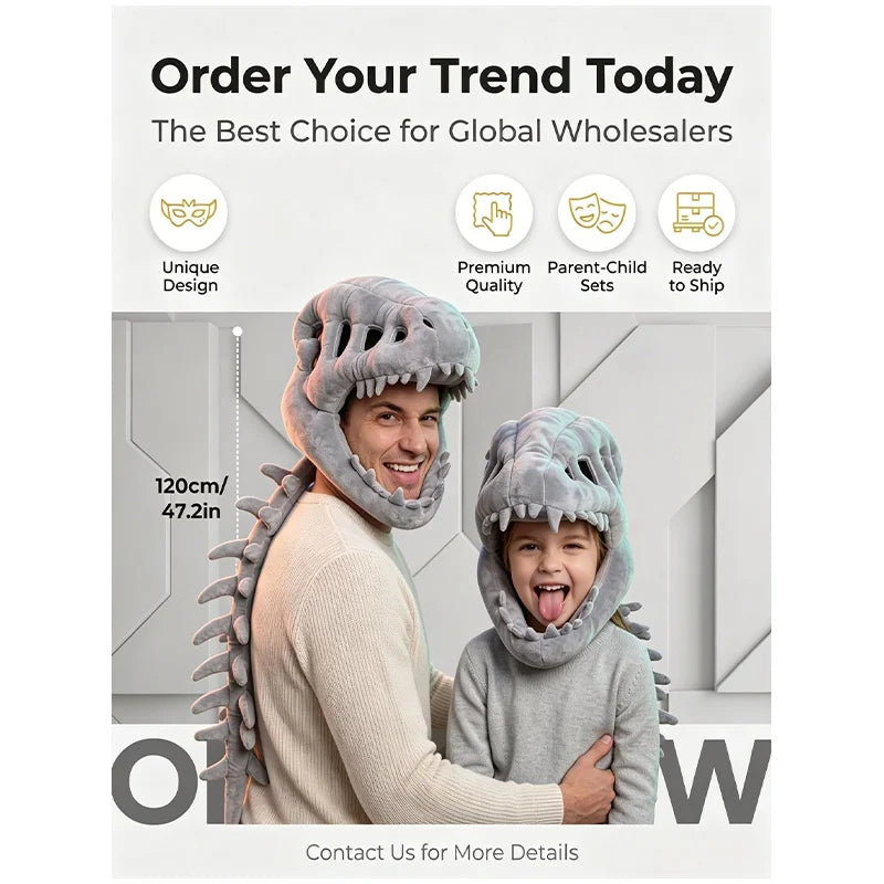 Funny T-Rex Skeleton Plush Hat – Dinosaur Bone Fossil Costume Headwear