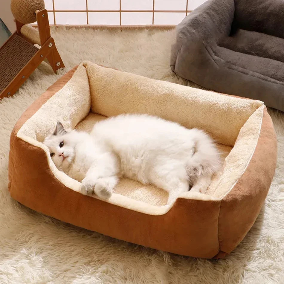 Soft Plush Pet Bed for Cats & Small Dogs – Cozy Warm Sleeping Cushion Basket House