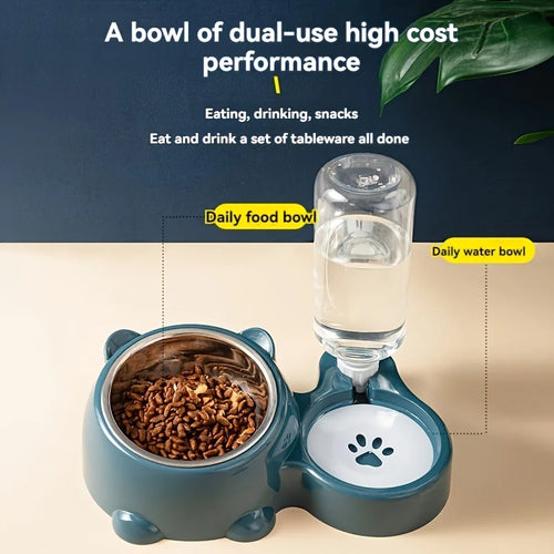 Automatic Cat & Dog Feeder with Water Dispenser – Gravity Feeding System, No Electricity Needed, Slanted Anti-Spill Bowl Design