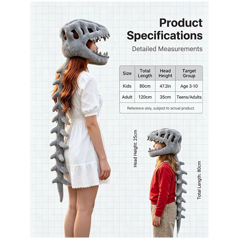 Funny T-Rex Skeleton Plush Hat – Dinosaur Bone Fossil Costume Headwear
