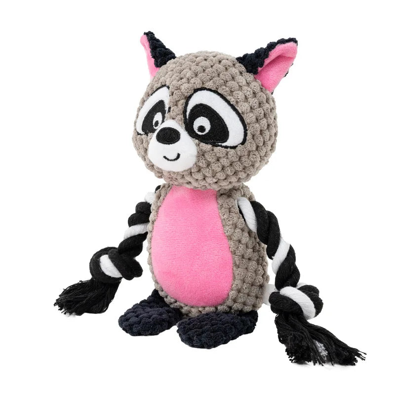 Cute Animal Rope Dog Toy – Plush Squeaky Knot Chew Toy for Puppies and Dogs (Rabbit Monkey Cartoon)
