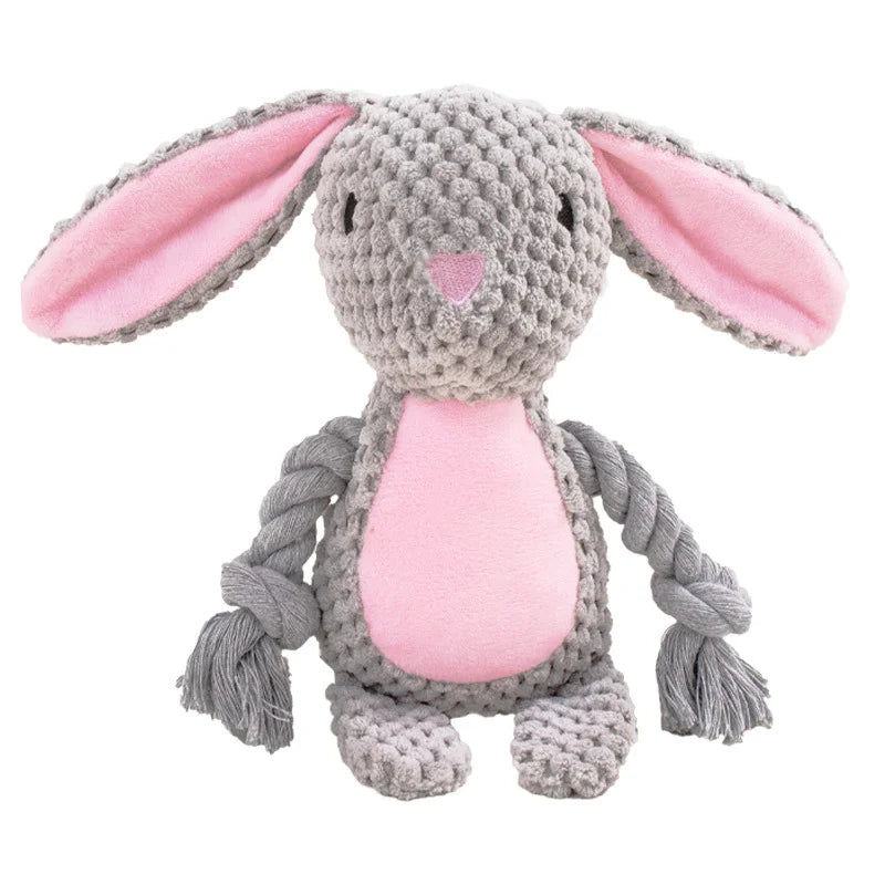 Cute Animal Rope Dog Toy – Plush Squeaky Knot Chew Toy for Puppies and Dogs (Rabbit Monkey Cartoon)