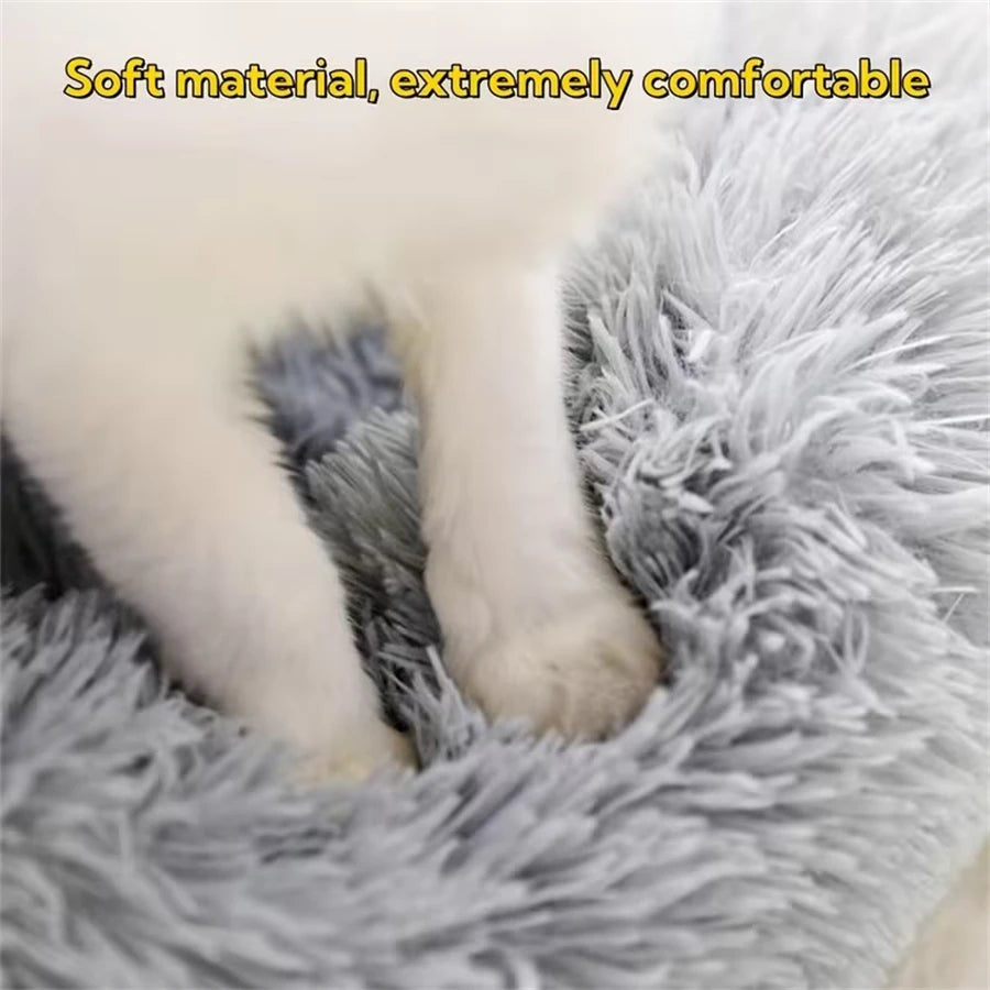 Soft Faux Fur Calming Donut Pet Bed for Cats & Dogs – Warm Washable Round Sleeping Cushion