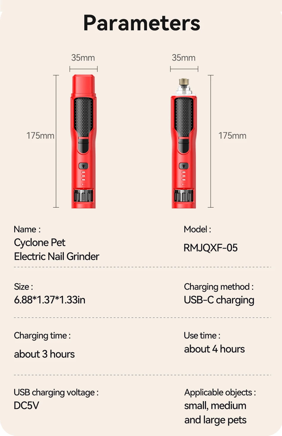 ROJECO Electric Pet Nail Grinder – Rechargeable Dog & Cat Nail Trimmer with LED Light, 7-Speed Adjustable Quiet Paw Grooming Tool