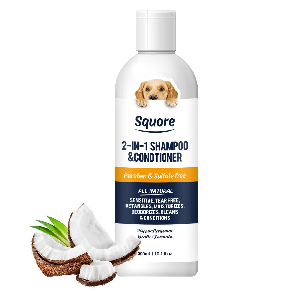 Deodorizing Pet Shampoo and Conditioner 300ml – PH Balanced Moisturizing Bath Foam for Dogs & Cats