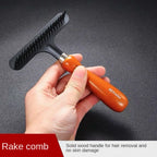 Pet Undercoat Rake Deshedding Tool | Wooden Handle Dog & Cat Grooming Brush