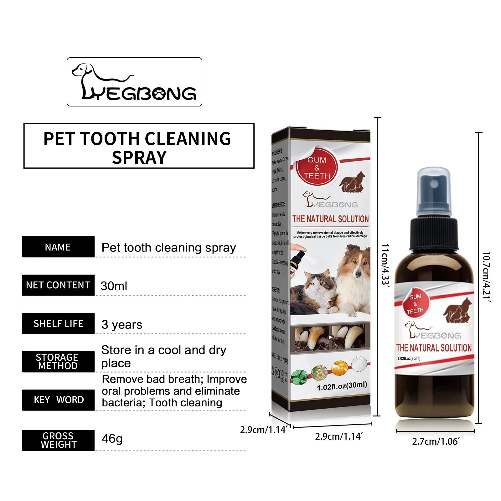 Pet Tooth Cleaning Spray 30ml – Fresh Breath Dental Care & Oral Hygiene Spray for Dogs and Cats