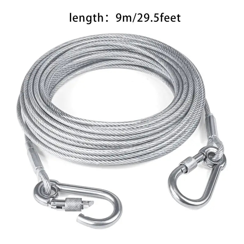 Double-Headed Dog Tie Out Cable Leash – Heavy Duty Steel Wire Outdoor Training Traction Rope